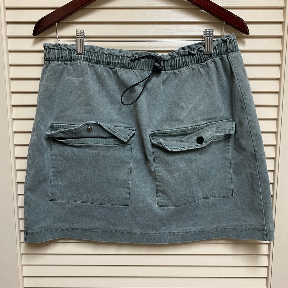Free Have Womens 2XL Utility Cargo Skirt Washed Green Elastic Waist Pockets